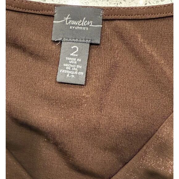 Chicos Travelers Sz 2 Large Women’s Top Bronze Copper Tiered Wrinkle Free Comfy - Picture 5 of 7